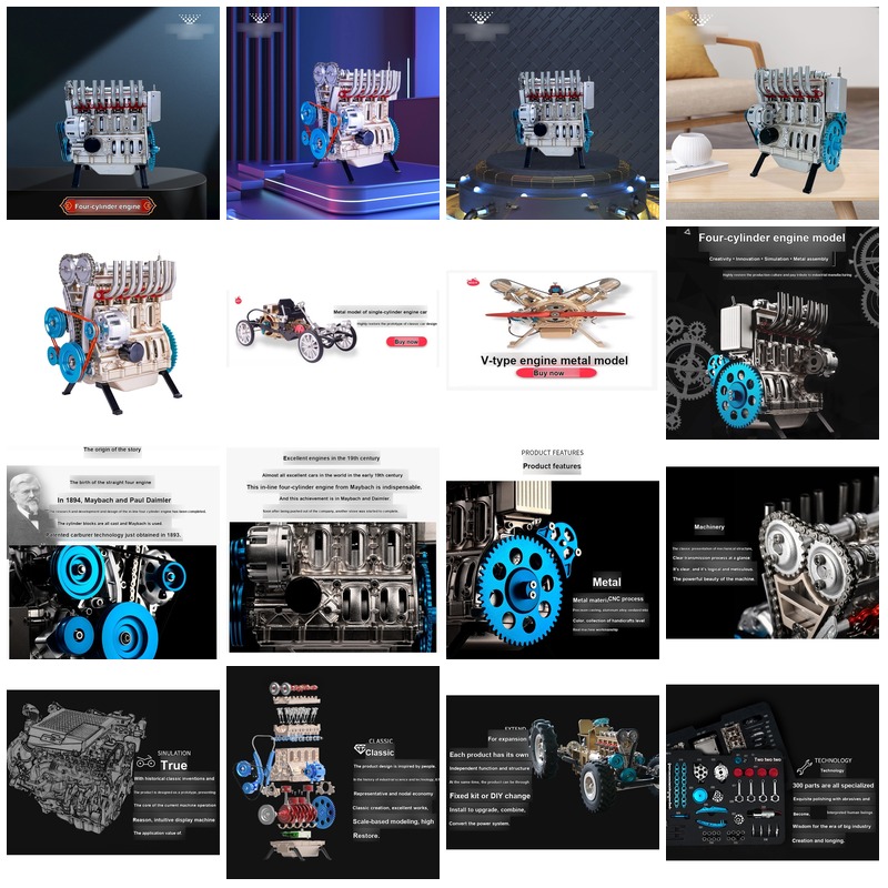 Model Kit Engine - ชุดประกอบเครื่องยนต์สี่สูบแบบอินไลน์ 3D DIY โมเดลโลหะ ชุดประกอบเครื่องยนต์เพื่อการศึกษาและสะสม รุ่น