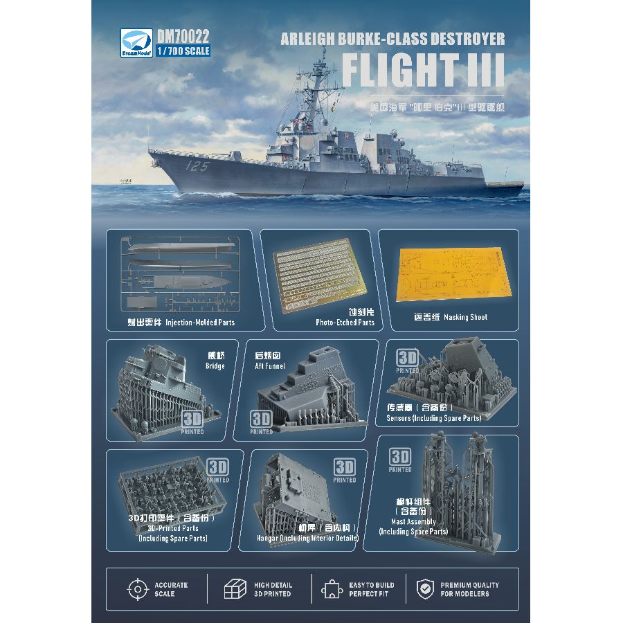 Model Kit Yacht - DM70022 DREAM 1/700 กองทัพเรือสหรัฐฯอาร์ลี แบร์ค-คลาส เดสทรอยเยอร์